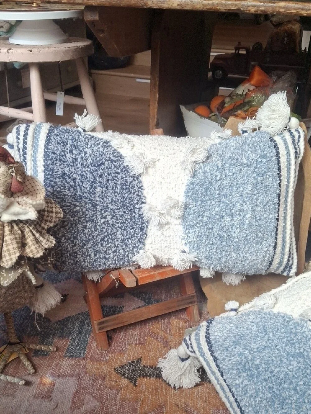Textured Blue and Cream Decorative Throw Pillow - Cozy Home Accent